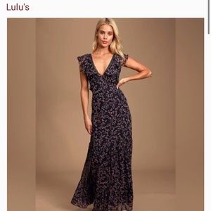 Lulus Darling Daydream Navy Blue Floral Maxi Dress